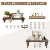 Hanobe Wooden Riser Decorative Tray: Farmhouse Wood Pedestal Display Stand Rustic Brown Tray Riser Centerpiece for Coffee Bar Kitchen Dining Room Home Table Decor, Short & Tall Footed Hanobe