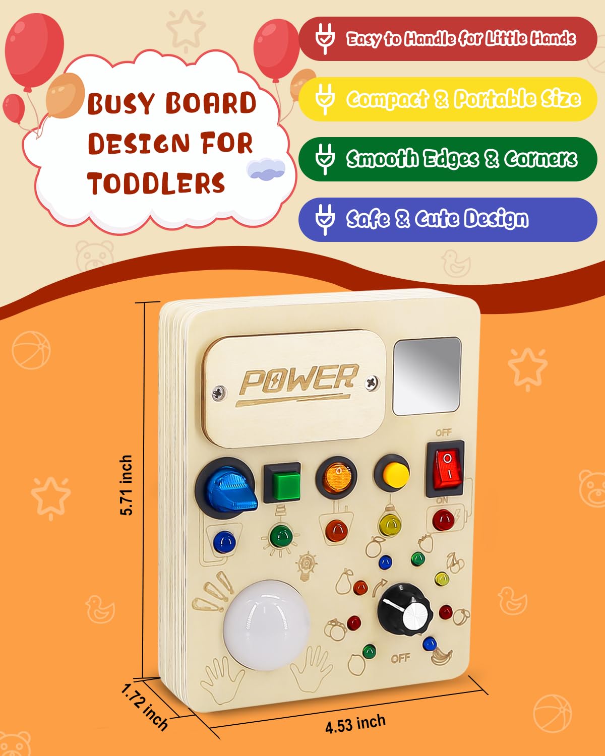 RCPLAGA Montessori Busy Board for 1-3 Toddlers: Wooden Sensory Busy Board Toy with LED Light Switch,Baby Travel Toy Preschool Learning Activities Board Christmas Birthday Gifts for Boys and Girls RCPLAGA