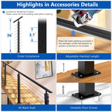 Zylorix 8ft-12ft Complete Set 36" Cable Railing System 33° Drilled, Black T304 Stainless Steel Angle Cable Railing Posts Kit with Adjustable Handrail Cable Rail for 25-35° Wood Concrete Stair Zylorix