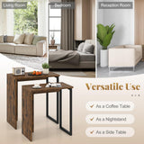 Giantex Nesting Coffee Table Set of 2, Rectangular Stackable Side Tables with Sturdy Metal Frames, Modern Nesting End Tables for Living Room, Bedroom, Rustic Brown Giantex