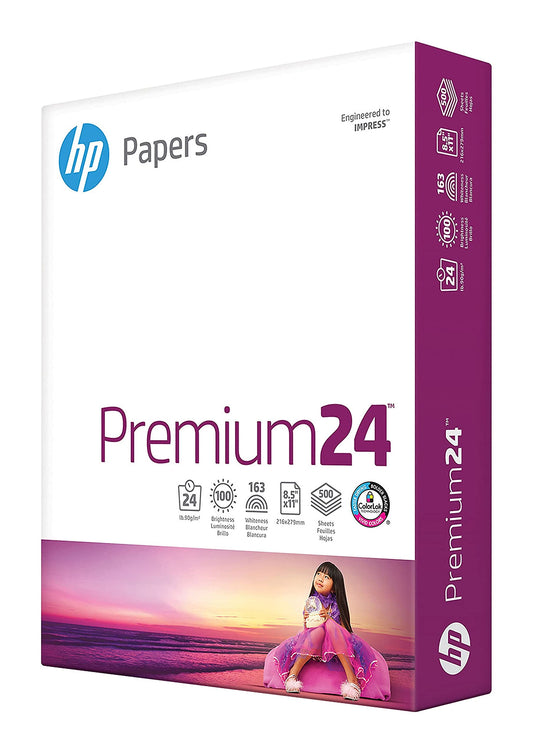 HP Printer Paper | 8.5 x 11 Paper | Premium 24 lb | 1 Ream - 500 Sheets | 100 Bright | Made in USA - FSC Certified | 112400R