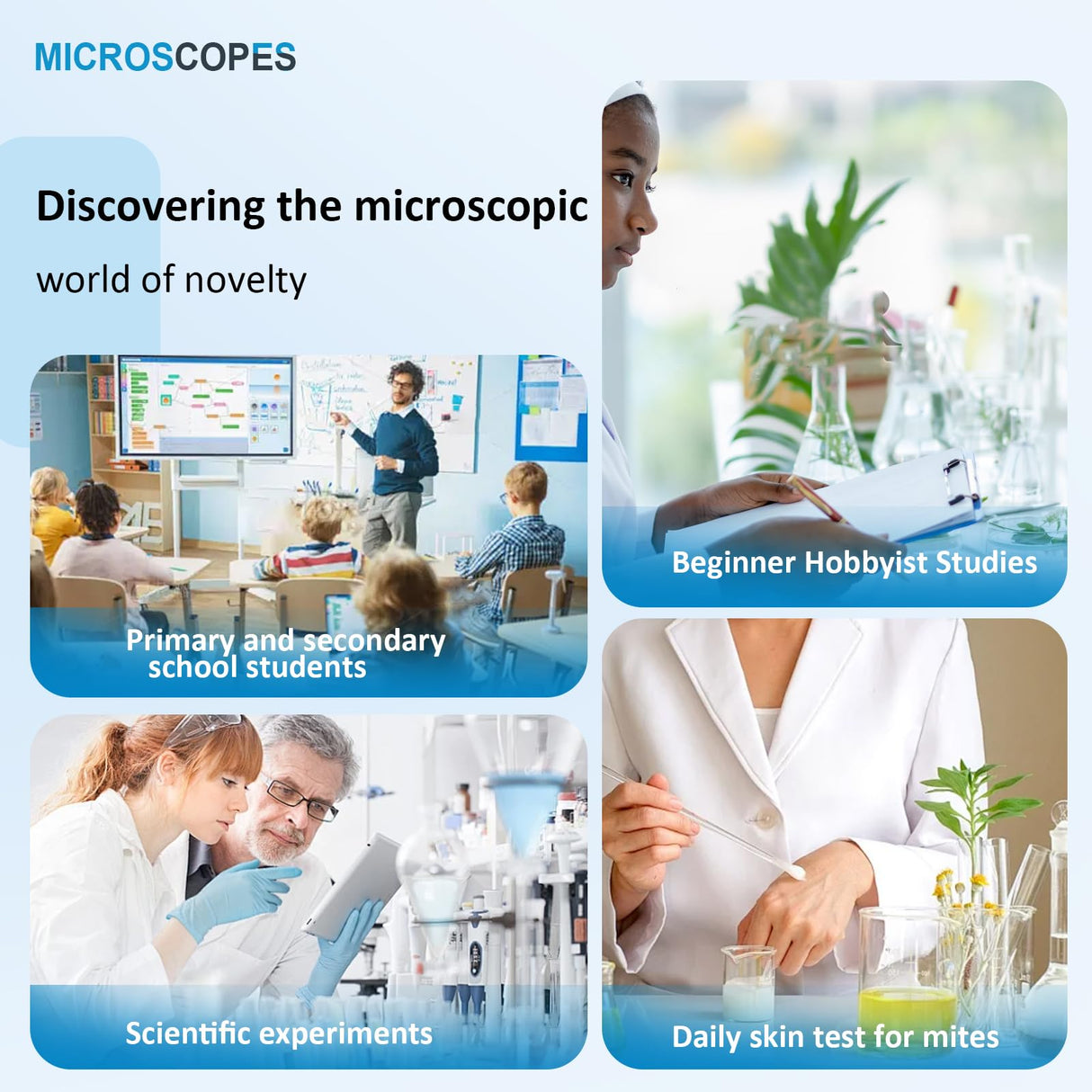 Microscope for Kids，40X-2000X Compound Microscope Mobile Phone Adapter with Microscope Slide Microscope kit for Home School Laboratories for Children Students Herwicm