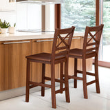 COSTWAY Bar Stools Set of 2, 25'' Antique Kitchen Counter Height Chairs with Wooden X-Shaped Backrest & Rubber Wood Legs, Suitable for Home, Cafe COSTWAY