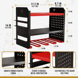 BUILTSTRONG Power Tool Organizer Wall Mount - 3-Tier Heavy-Duty Metal Hand Tool Storage Rack, Utility Racks, Drill Holder, PegBoard Side, & More - Garage Storage Cordless Tool Organizer (Red) BUILTSTRONG