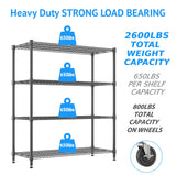 Homdox Heavy Duty Metal Shelves for Storage, 4 Tier Storage Racks and Shelving, Commercial Adjustable Wire Shelving Unit on Wheels, Garage Rack Pantry Shelves Kitchen Shelving, 24"x48"x72", Black Homdox