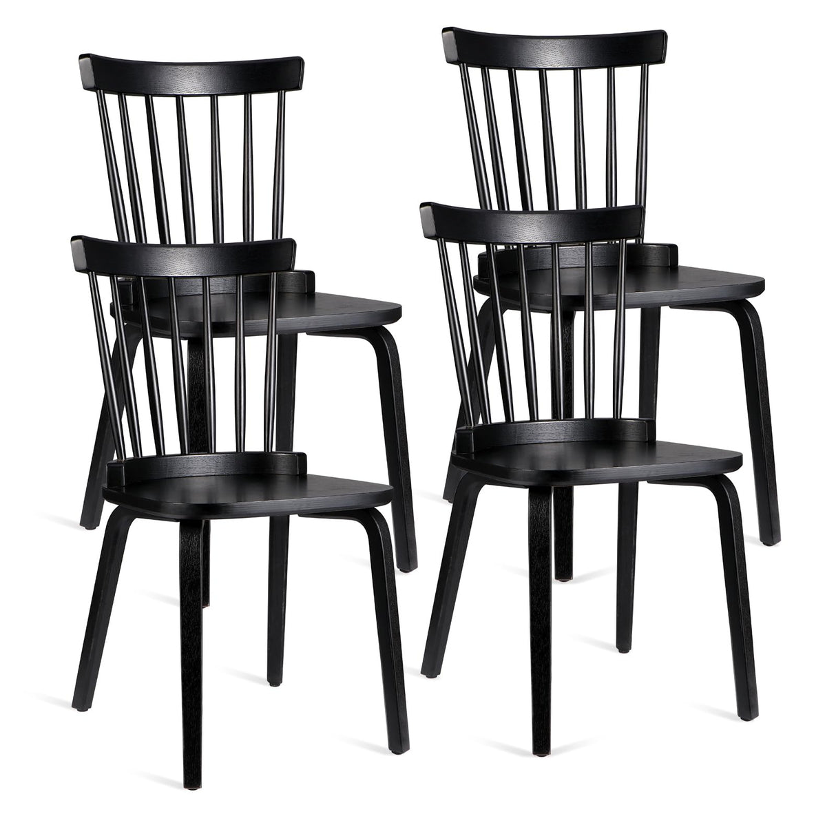 Unovivy Wood Dining Chairs Set of 4, Farmhouse Spindle Back, Widen Seat, Modern Mid-Century Country Style, for Living Room Restaurant, Black Unovivy