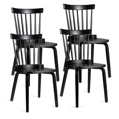 Unovivy Wood Dining Chairs Set of 4, Farmhouse Spindle Back, Widen Seat, Modern Mid-Century Country Style, for Living Room Restaurant, Black - WoodArtSupply