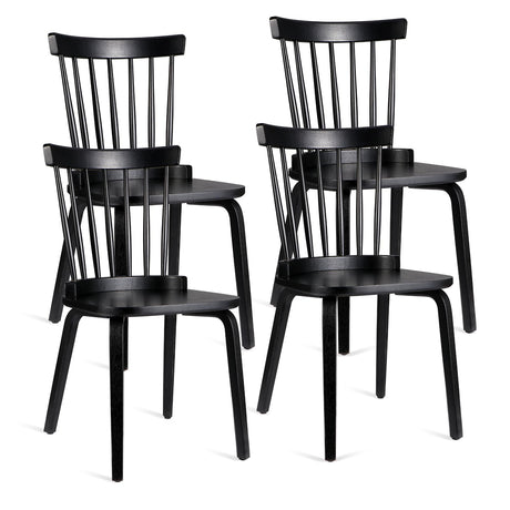Unovivy Wood Dining Chairs Set of 4, Farmhouse Spindle Back, Widen Seat, Modern Mid-Century Country Style, for Living Room Restaurant, Black Unovivy