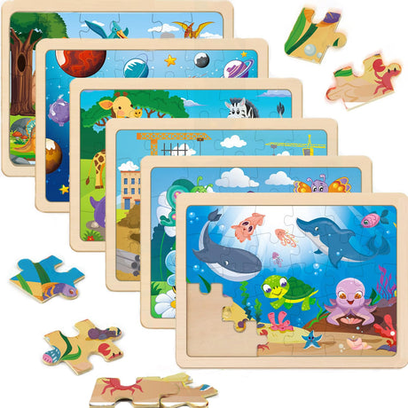 Wooden Puzzles for Kids Ages 4-6, 6 Packs 30 PCs Jigsaw Puzzles for Kids Ages 3-5 | 4-8, Wooden Puzzles for Toddler Children Learning Educational Puzzles Toys for Boys and Girls VOMYOZB