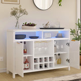 Fluted Home Bar Wine Cabinet with LED Light, Charging Station, Wine Rack - Buffet Cabinet with Storage, Coffee Bar Table, Stylish Fluted Credenza Cabinet for Modern Home Kitchen 47.2" White Svimi