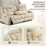 CALIVIA Wall Hugger Power Reclining Sofa with Manual Adjustable Headrests, Electric Recliner Couch with Drop-Down Table, Power Recliner Sofa 3-Seater with Charging Ports for Living Room (Beige) CALIVIA