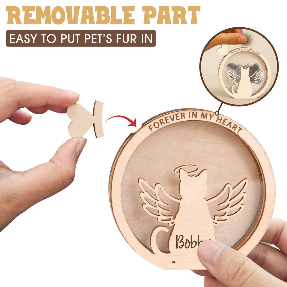 Personalized Cat Memorial Gifts - Angel Cat Hair Keepsake Box Wooden, Pet Fur Gifts for Cat Lover, Pet Keepsake Box for Storing Cats Fur, Teeth, Nails, Bone Ashes, Pet Loss Sympathy Gift BOBI CARE