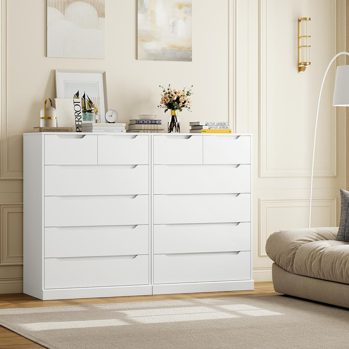 HOSTACK Modern 6 Drawer Dresser for Bedroom, Tall Chest of Drawers with Storage, Large Wood Storage Chest Organizer with Cut-Out Handle, Accent Storage Cabinet for Living Room, Entryway, Classic White HOSTACK