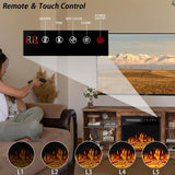 PRETZI Fireplace TV Stand -16 Colors LED Light Entertainment Center with 18" Electric Fireplace Heater & Remote Control,58" TV Media Console with Glass Shelves and Storage for Living Room,Brown PRETZI