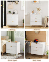 AEPOALUA Fluted 3 Drawer Dresser for Bedroom, Modern Storage Bedroom Dresser Chest Cabinet Organizer with Anti-Tip Hardware for Living Room, Dressing Room, Kids Room, Office (White) AEPOALUA