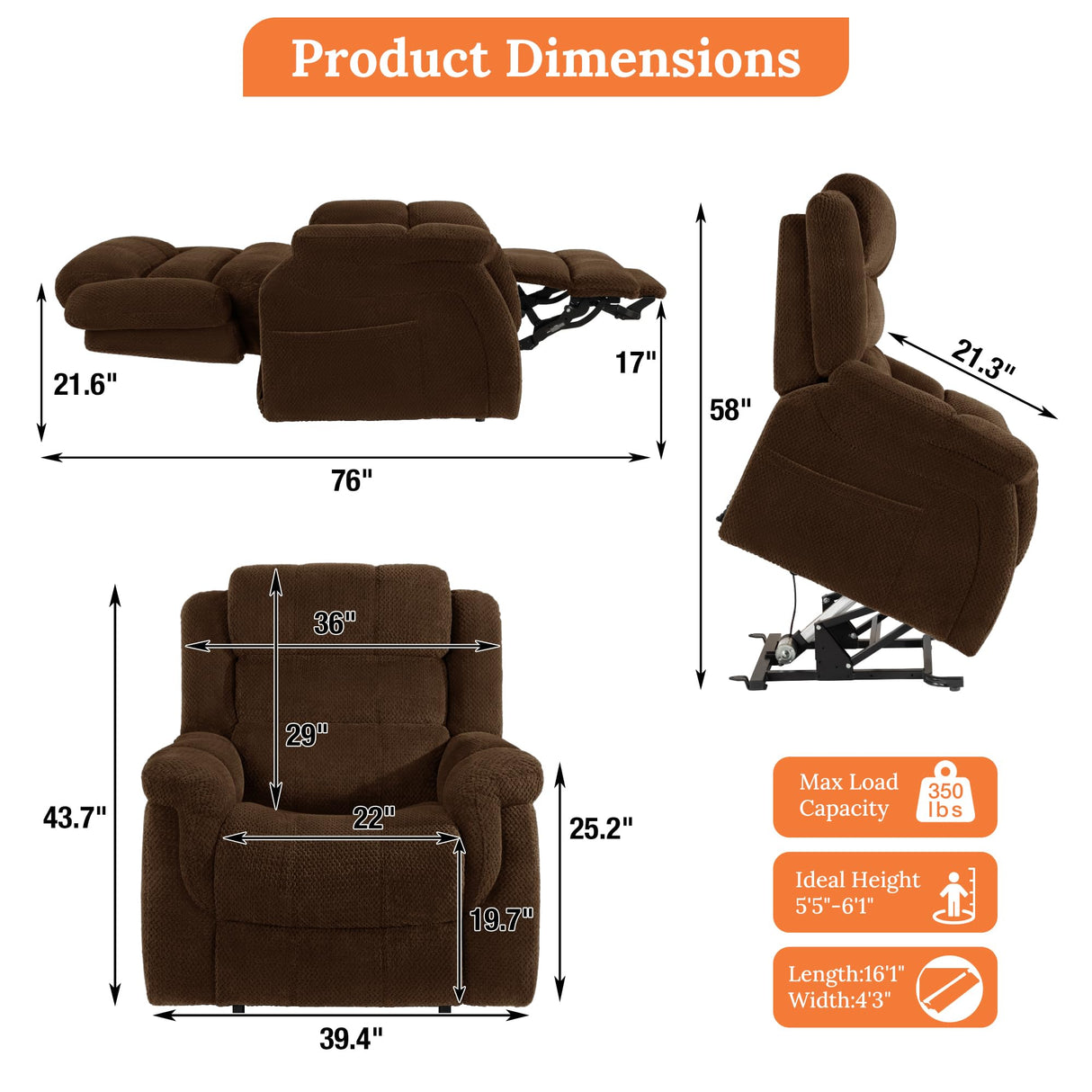 Neioml Three Motor Power Lift Chairs Recliners for Big and Tall Elderly- 180°Large Lay Flat Lift Chair- Power Headrest-Infinite Position-Heat & Vibration Massage (Chocolate) Neioml