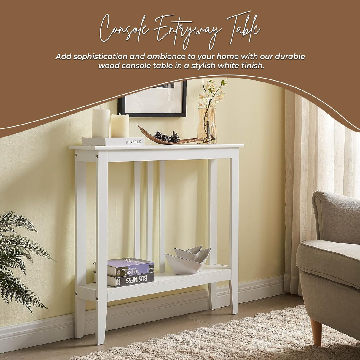 Kings Brand Furniture - Entryway Table - Narrow Console Table - Console Table with Storage - Hallway Decor - Wood Console Tables for Entryway - Narrow Console Sofa Side Table - Foyer - White Kings Brand Furniture