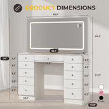 Otterease White Makeup Vanity, 11 Drawers Vanity Mirror with Lights, Makeup Vanity Desk with 3 Lighting Modes Adjustable Brightness, Vanity with Glass Top for Bedroom Otterease