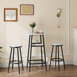 MAHANCRIS Round Bar Table, 37.4" High Pub Top Table with Footrest, 2-Tier Counter Height Cocktail Tables with Storage, Bistro Table for Small Spaces, Easy to Assemble, Marble and Black BTHM12501 MAHANCRIS