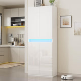 Furnify 71" Tall Pantry Storage Cabinet, Kitchen Pantry with High Gloss Doors, Modern Buffet Hutch Cabinet with Led Light and Adjustable Shelves for Dining Room, Living Room, White Furnify