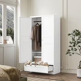 ZAOUS Metal Armoire Wardrobe Closet,72" Tall Wardrobe Cabinet with Drawer,2 Doors Armoire Storage Closet with Adjustable Shelves and Hanging Rod for Bedroom,White ZAOUS