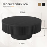 YOUDENOVA 31.5” Round Fluted Coffee Table, Modern Wood Circle Coffee Table, Veneer Handcrafted Relief Tea Table with Sturdy Pedestal for Living Room，Easy Assembly - Black YOUDENOVA