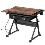 ZENY Adjustable Drafting Table with Stool, Tilting Drawing Desk Artist Table with Storage Drawers, Art Craft Workstation for Home Office Reading, Writing, Crafting ZENY