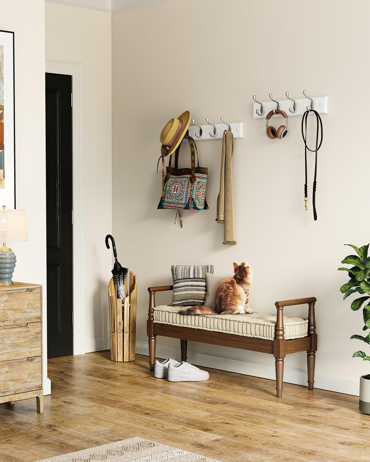 AMADA HOMEFURNISHING Coat Rack Wall Mount 2 Pack, Coat Hooks Wall Hooks Coat Hangers for Wall, Hat Racks Hooks for Hanging Coats Wall Mounted, White AMADA HOMEFURNISHING