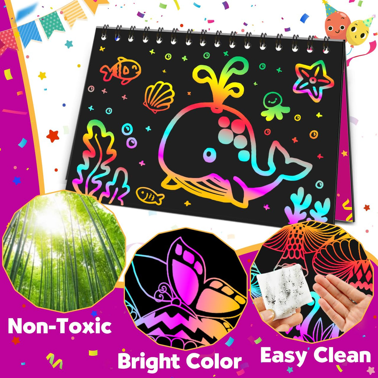 Party Favors for Kids 4-8-12: 24 Pack Scratch Rainbow Art Crafts Notebook, Coloring Book Goodie Bags Stuffers Kit, Bulk Birthday Gift Classroom Prizes Girl Boy Toddler Pigipigi Kids