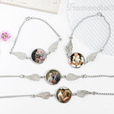 Framendino, 4 Set Sublimation Angel Wing Bracelets Blanks Heat Transfer Bracelet Adjustable Round Photo Bezel Tray Personalized Round Picture Bracelet Craft Setting for Women Framendino