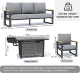 Sundale Outdoor Aluminum Patio Furniture Set w/Fire Pit, 4 Piece Modern Outdoor Furniture with 6 inch Cushion, Metal Patio Sectional Conversation Sets for Deck, Backyard, Porch (Grey) Sundale Outdoor