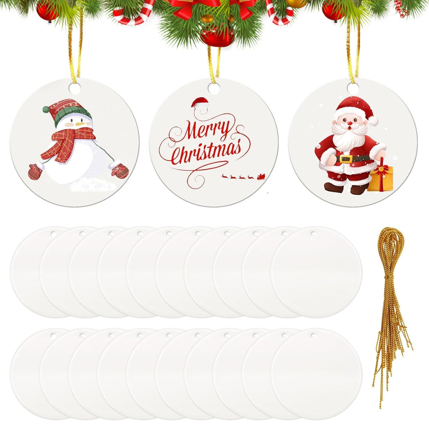 ZYNERY 30Pcs Sublimation Ceramic Ornaments, Sublimation Ornament Blanks, Ornaments for Crafts, DIY Christmas Ornaments, White Christmas Ornaments, Sublimation Blanks Products Bulk Personalized Gift