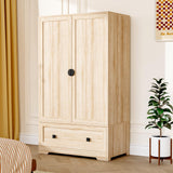 VINGLI Wardrobe Closet, Armoires and Wardrobes with Doors,Hanging Rod, Shelves and Drawer, Freestanding Closet Wardrobe Cabinet, Oak Armoire Wardrobe for Bedroom, Dorm, 38" W x 21" D x 65" H VINGLI