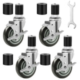 Besitu 4 inches Prep Table Wheels Set of 4, 1-1/2" Expanding Stem Caster with Side Brake for Stainless Steel Table, Cart, Furniture Legs, Commercial Kitchen Appliances, Workbench Besitu