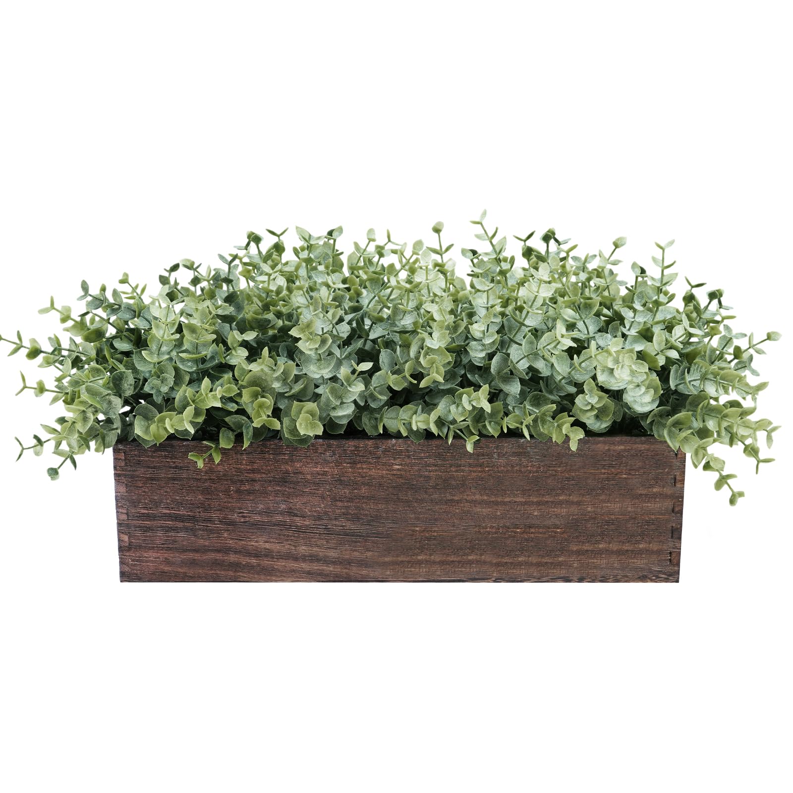 Winlyn 14" Artificial Eucalyptus in Rectangular Wood Planter Box Faux Plants Arrangement Centerpiece Wooden Potted Eucalyptus Plant for Farmhouse Wedding Dining Table Centerpiece Greenery Man - WoodArtSupply