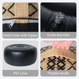 GLADTRAX Outdoor Inflatable Ottoman with Air Pump, Embroidery Patio Footrest Stool D21”x H9”, Round Pouf Ottoman with Portable Handle Suitable for Garden, Camping, Bedroom, Living Room GLADTRAX