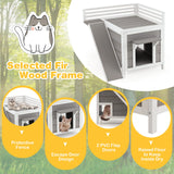 Tangkula 2-Story Outdoor Cat House, Feral Kitty Houses with Escape Doors, PVC Curtains, Cat Balcony, Cat Condo, Wide Side Ladder, Outdoor Indoor Cat Shelter Weatherproof for Home, Patio Tangkula