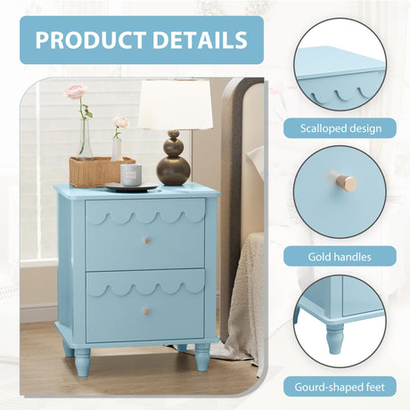 Anbuy Bedroom Set 3 PCS Scalloped 9 Drawer Dresser and Night Stand Sets for Bedroom, Two Drawers Nightstand Set of 2 & Scalloped 9 Drawer Dresser Combo 3 Pieces (Blue) Anbuy