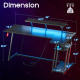 MOTPK Gaming Desk with LED Lights & Power Outlets, 55 Inch L Shaped Gaming Computer Desk with Storage Shelf, Gamer Desk with Monitor Stand, PC Gaming Table with Carbon Fiber Texture, Black MOTPK