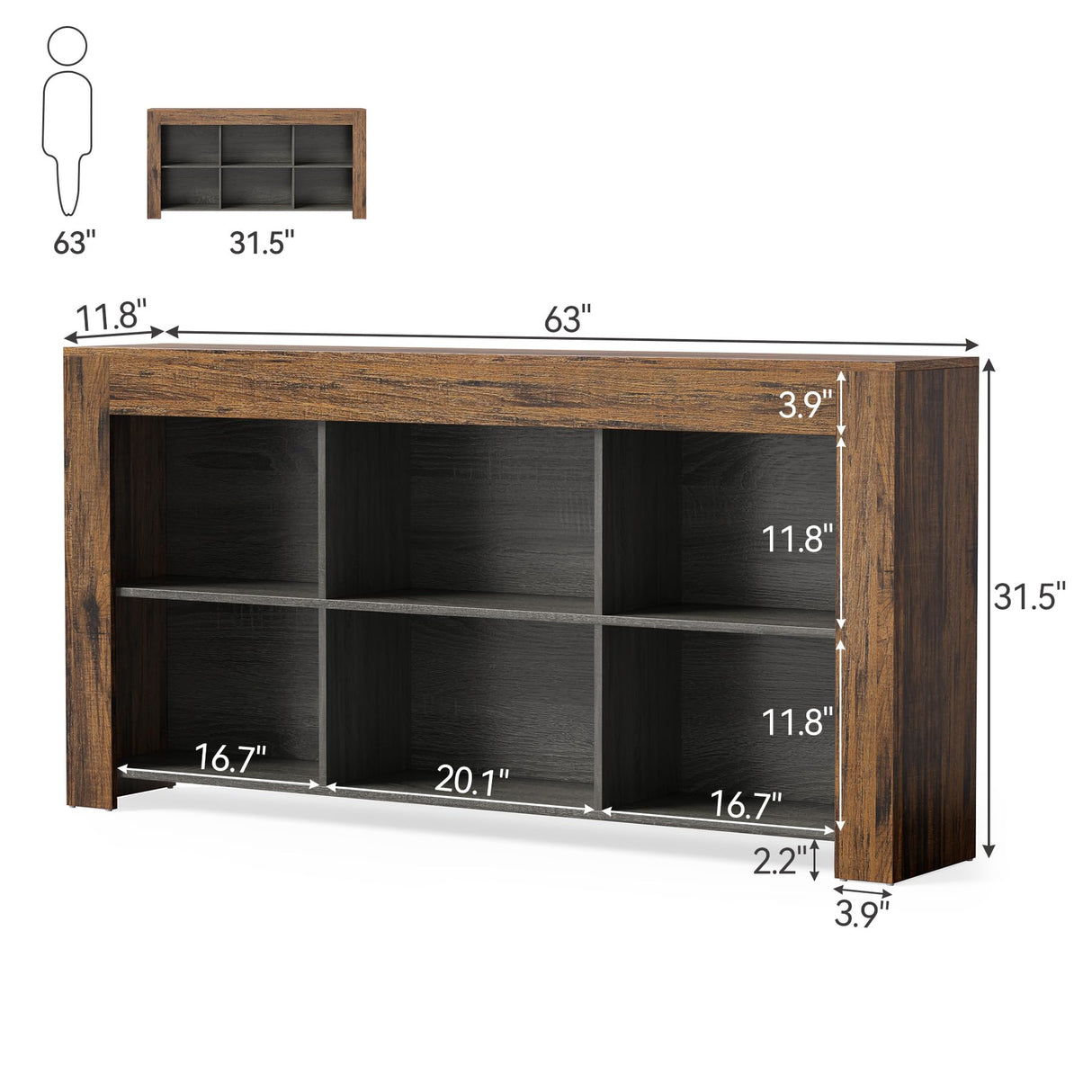 LITTLE TREE Console Table with Storage, 63-Inch Narrow Long Sofa Table, Entryway Table with 6 Cubes, Farmhouse Storage Shelves for Entryway, Living Room LITTLE TREE