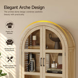 ONBRILL 71" Tall Arched Cabinet, 5-Tier Arched Kitchen Pantry with Glass Doors & Shelves, Modern Display Storage Cabinets with Adjustable Feet, Wooden Pantry Cabinet for Living Room, Dining Room ONBRILL