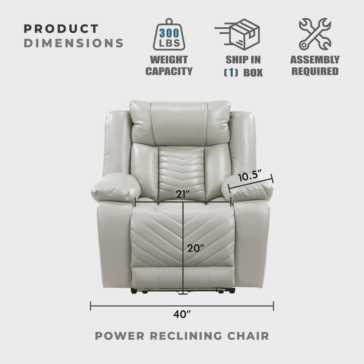 Lexicon Power Recliner Chair, Faux Leather Upholstered Home Theater Seating with LED Lighting, USB Charging Ports, Single Wall Hugger Reclining Chair for Living Room/Bedroom Easy Assembly, Gray Lexicon