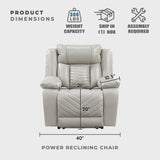 Lexicon Power Recliner Chair, Faux Leather Upholstered Home Theater Seating with LED Lighting, USB Charging Ports, Single Wall Hugger Reclining Chair for Living Room/Bedroom Easy Assembly, Gray Lexicon