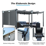 Aoodor 12 x 20 FT Outdoor Pergola with Retractable Shade Canopy, Dark Gray Matte Aluminum Frame, 2 Pieces Roller Shade Curtain, Grape Trellis Pergola for Patio Backyard and Deck - Charcoal Gray Aoodor