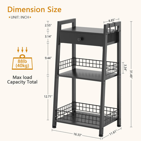 Gewudraw 3-Tier Bathroom Ladder Shelf with Drawer, Freestanding Tower Shelf Ladder Bookshelf for Living Room, Bedroom -Black Gewudraw