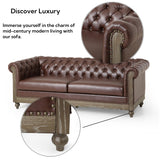 Merax PU Chesterfield Sofa, Retro Style Upholstered 3 Seater Leather Couch Rolled Arm for Living Room Bedroom Office, Dark Brown Merax