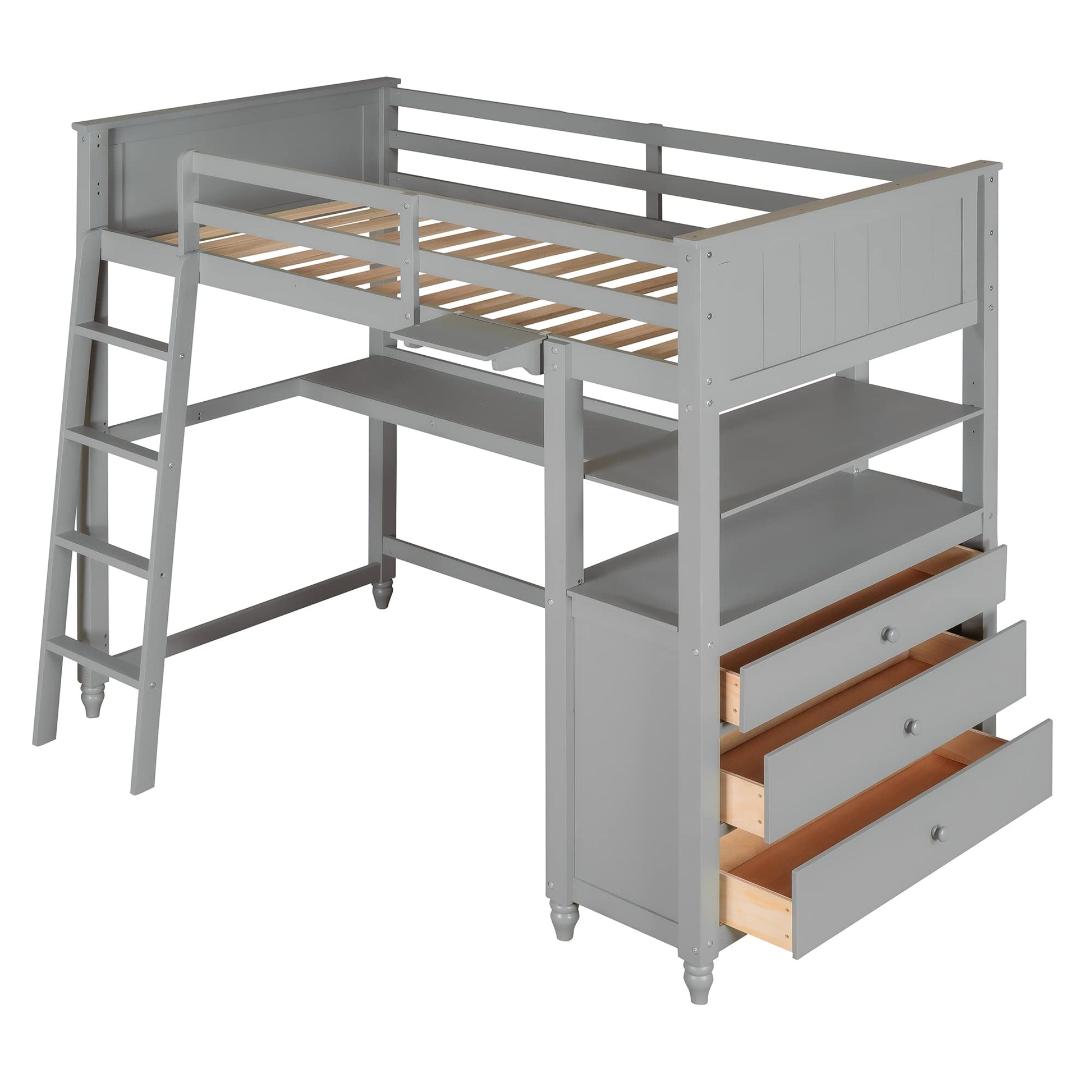 Bellemave Grey Loft Bed with Desk and Storage for Kids and Teens - WoodArtSupply