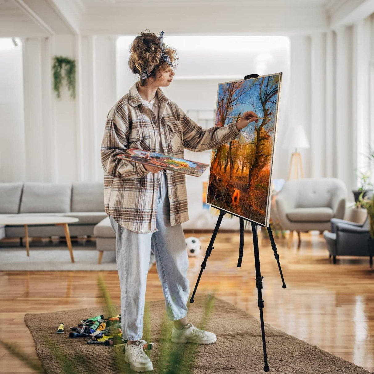 Art Painting Display Artist Easel Stand,Ns Jymb Portable Metal Adjustable Easels for Painting Canvases Height from 17 to 66 Inch - Carry Bag for Table-Top/Floor Displaying and Wedding Signs - Black Ns Jymb