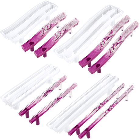 NiArt 4 Pairs Soft Silicone DIY Epoxy Resin Casting Molds, Curved Rectangle Wave + Straight Hexagon Cabinet Door Serving Tray Furniture Drawer Bar Pull Handles Agate Multipurpose Art Craft Decoration NiArt