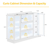 BONITURE Display Cabinet with Acrylic Glass Doors,Extra Wide Curio Cabinet with LED Lighting for Collectibles, Collectibles Toy Organizers Rack & Display Shelf Display Case, Antique White BONITURE